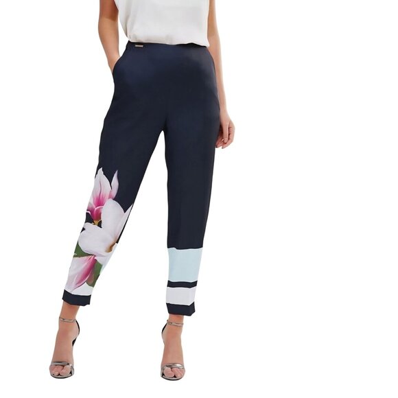 Ted Baker Abirati Trousers In Magnolia Stripe Print Pockets Career Size 4 - Picture 6 of 12